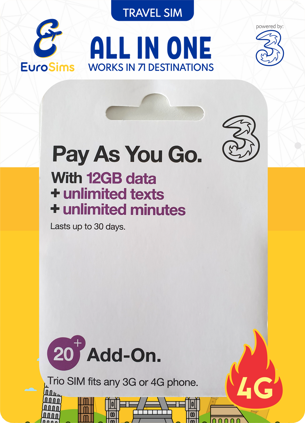 UK & Europe Travel Sim Card ⭐ 50GB in UK & 12GB in EU + Unlimited Calls & Texts ⭐ 30 Days ⭐  Genuine Three UK Service