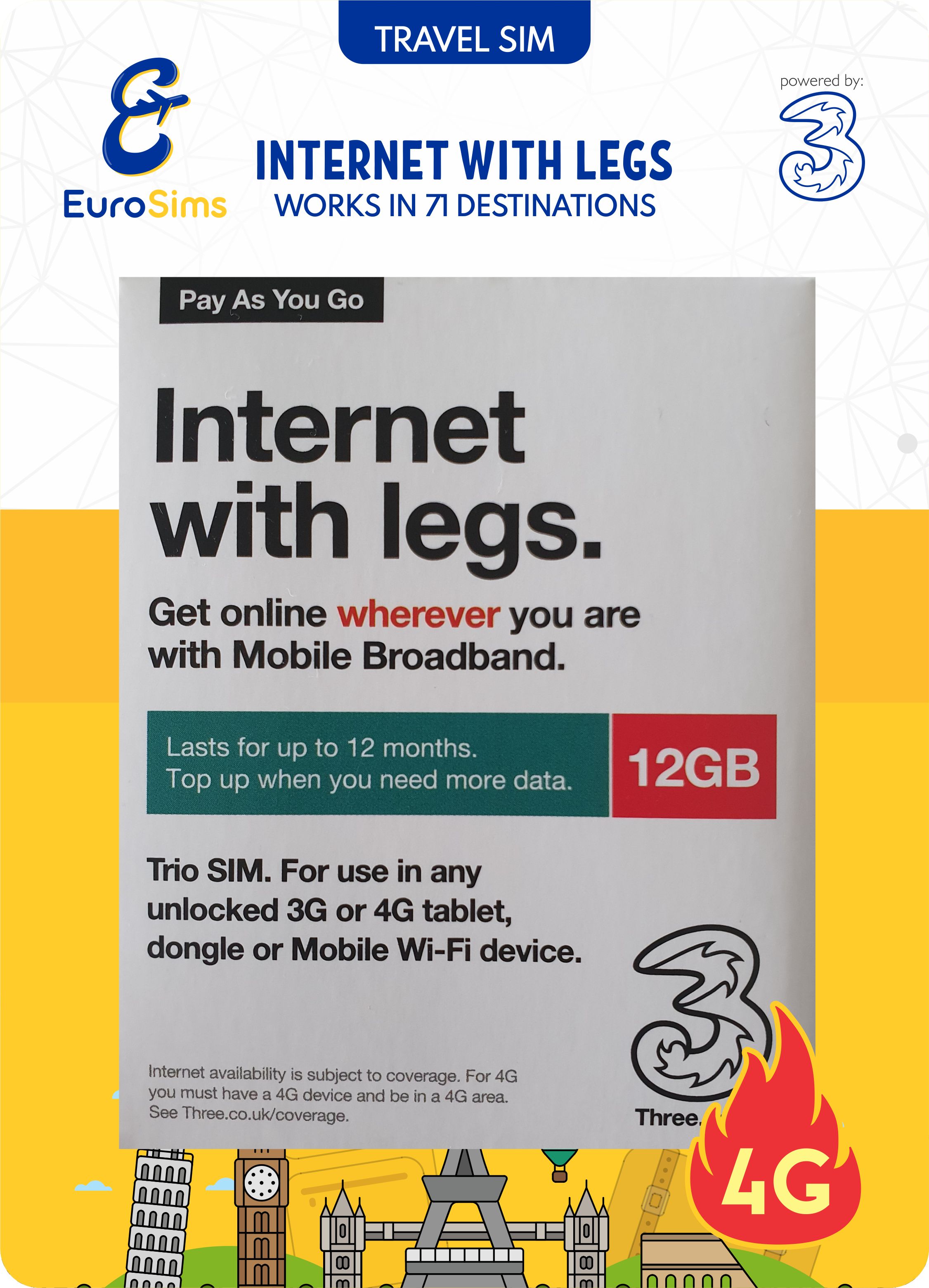 Europe & More MiFi + Tablet SIM Card | 12GB Data Only | 365 Days |
