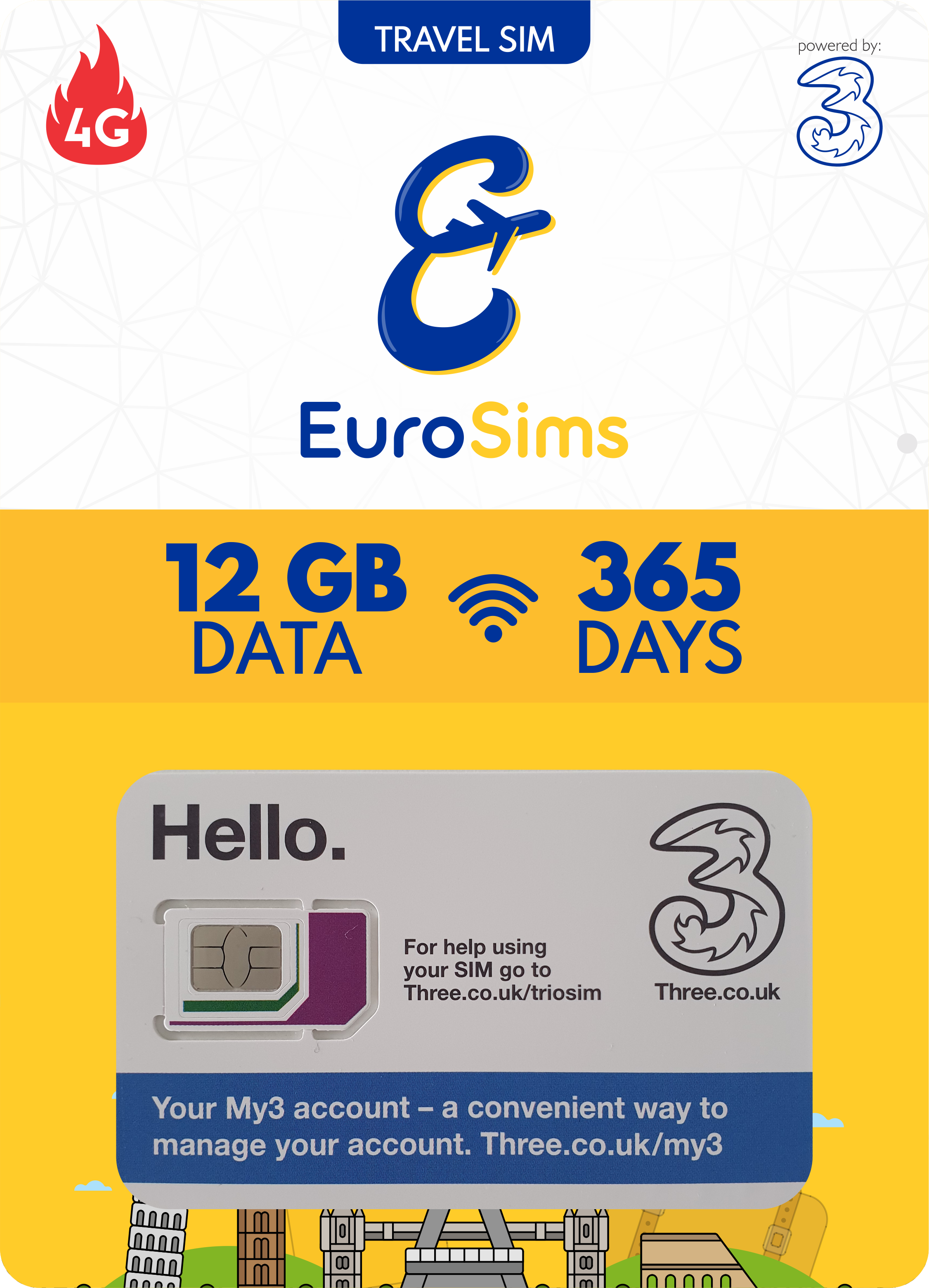 Europe & More MiFi + Tablet SIM Card | 12GB Data Only | 365 Days |