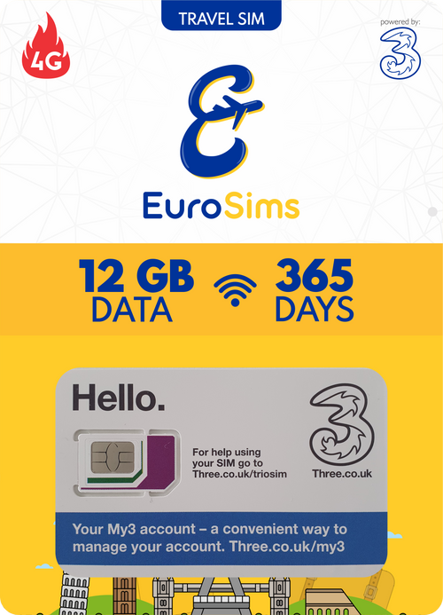 Europe & More MiFi + Tablet SIM Card | 12GB Data Only | 365 Days |