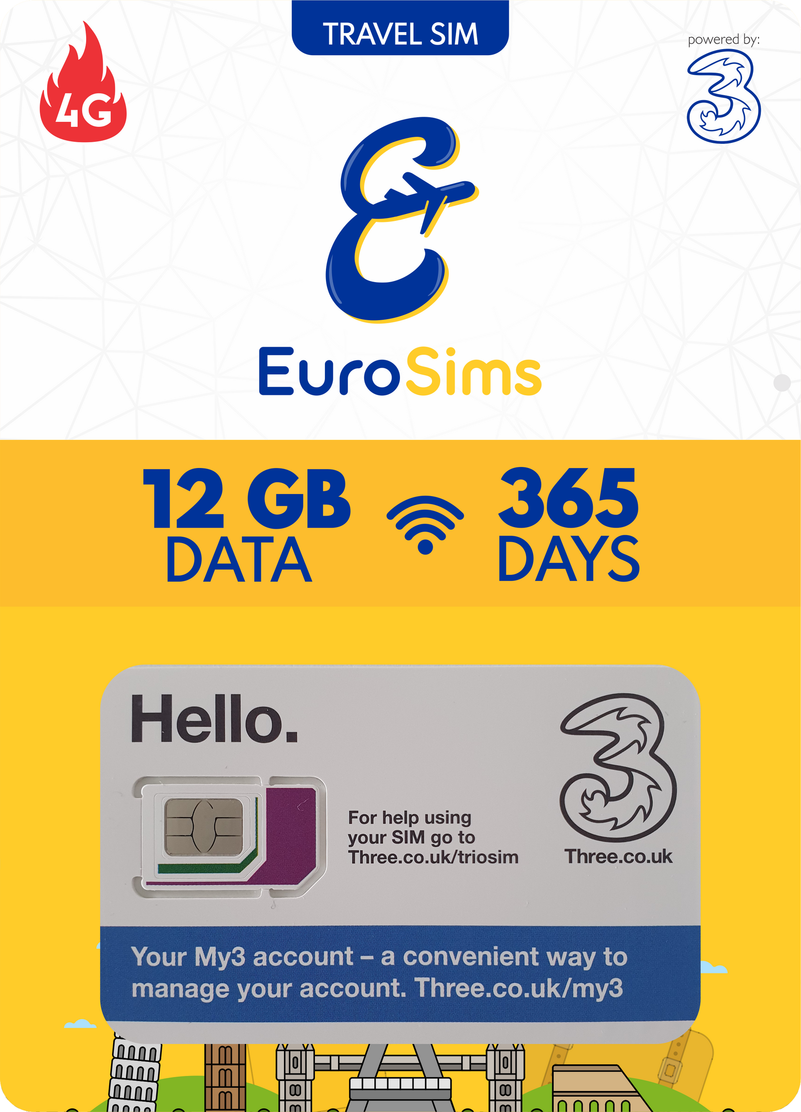 Europe & More MiFi + Tablet SIM Card | 12GB Data Only | 365 Days |