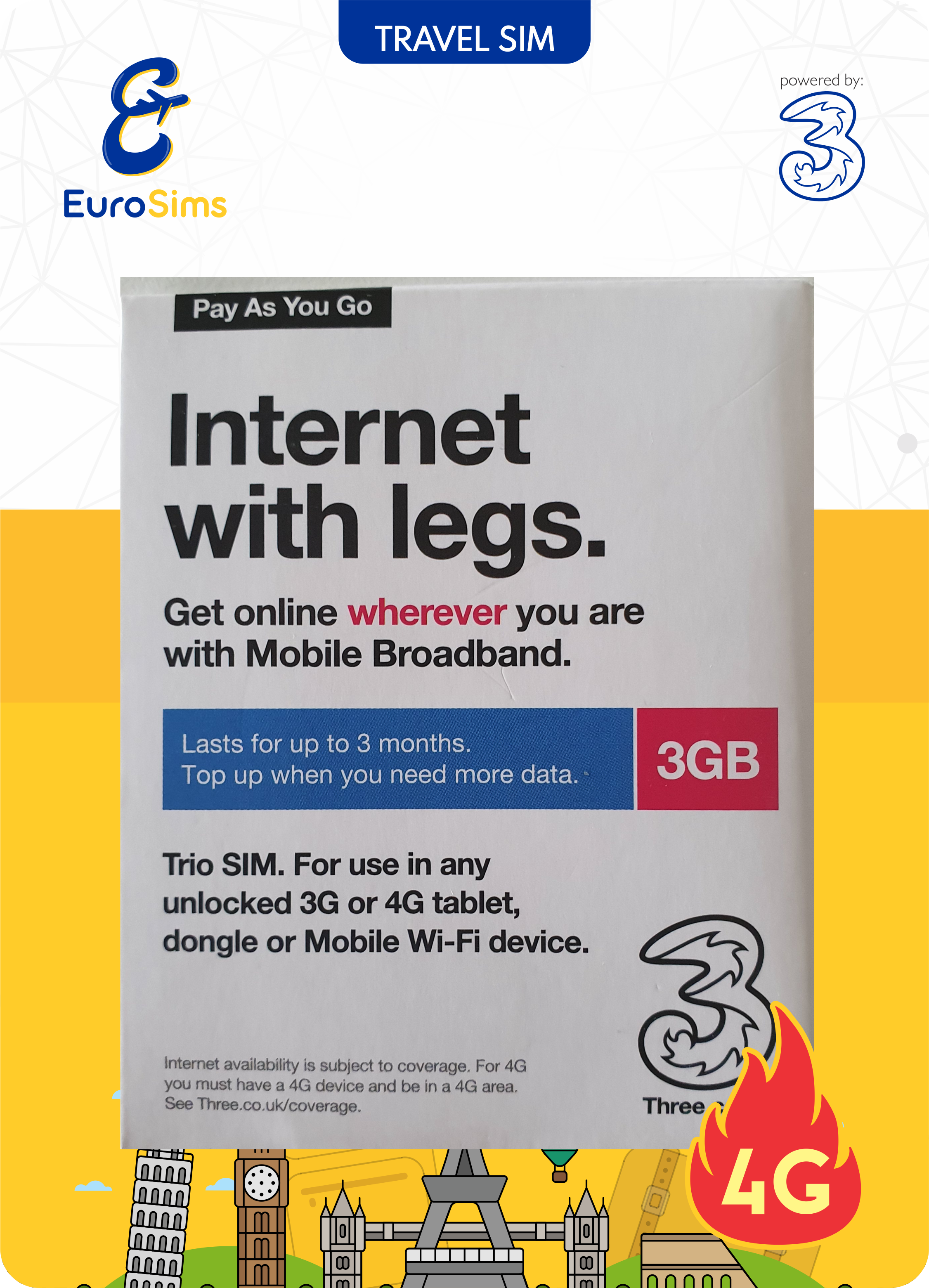 Europe & More MiFi + Tablet SIM Card ⭐ 3GB Data Only ⭐ 90 Days ⭐